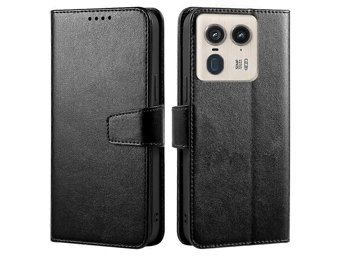 Capa De Couro Com Suporte Para Cartão E Carteira Para Motorola Edge 50 Ultra 5g / Moto X50 Ultra 5g, Preta