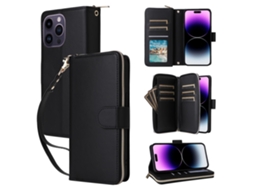 Capa Para Iphone 14 Pro Max Pele Sintética Com Porta-cartões Preto
