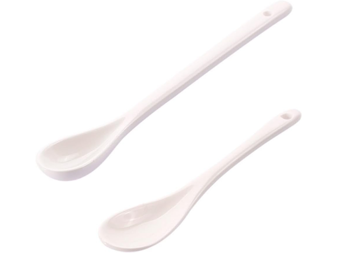 Conjunto de 5 Colheres Sopa Porcelana com Cabo Longo, Design Tradicional, Reutilizáveis, Feitas CHABERLU