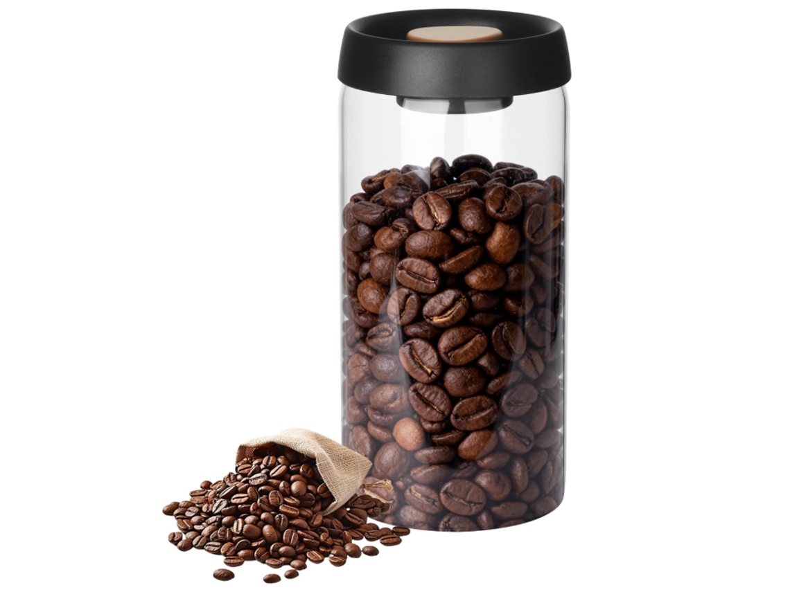 Frasco Café - Recipiente Vácuo Café - Caixa Armazenamento Hermética - 1600 Ml - Para Chá, Frutos Secos E Frutas Secas - Vidro - Preto