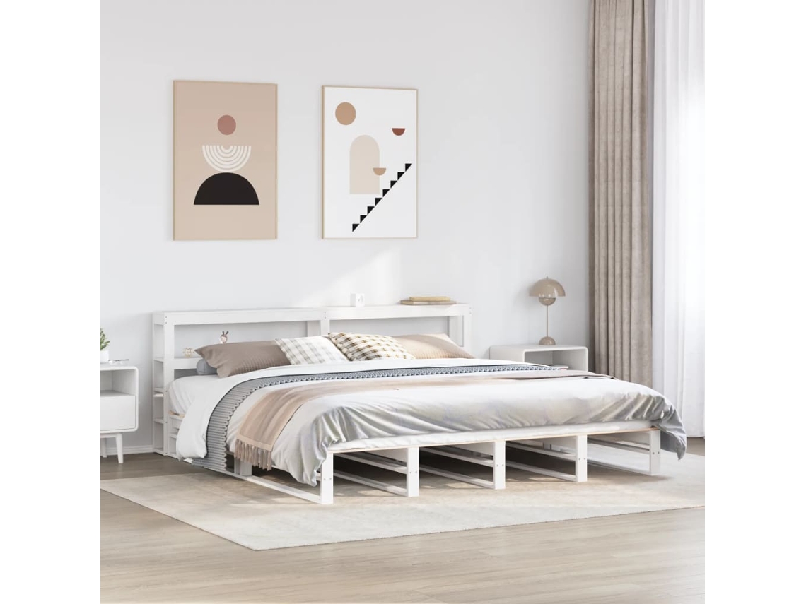 Vidaxl Cama Sem Colchão 200x200 Cm Madeira De Pinho Maciça Branco