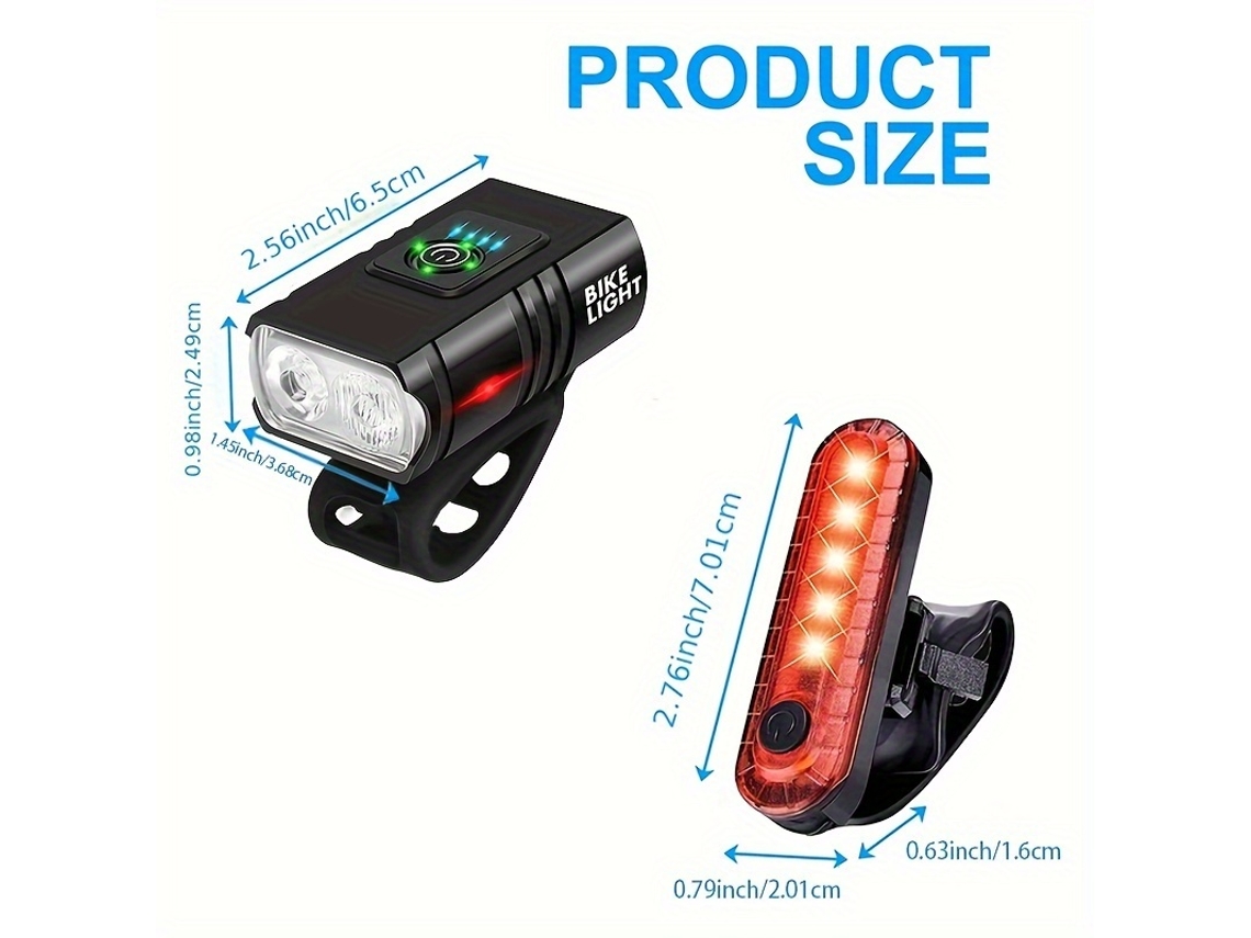 Luz De Bicicleta Recarregável Usb Led À Prova Dágua Com Luz Frontal E Luz Traseira SUNNY SPACES