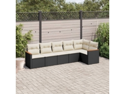 6 Pcs Conjunto Sofás De Jardim C/ Almofadões Vime Pe Preto Dkd Home Decor