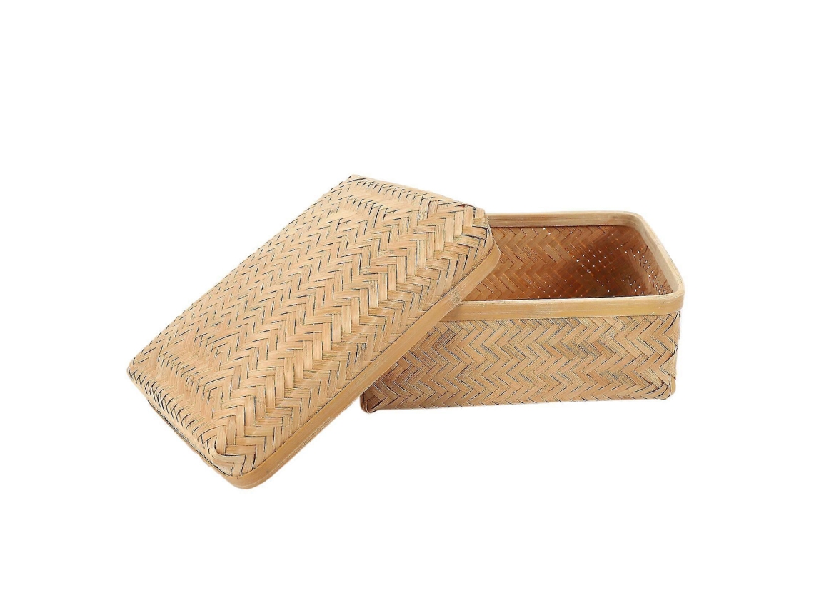 Caixa De Chá De Bambu Tecida À Mão Para Casa, Cozinha, Armazenamento Retangular Olysi Shop