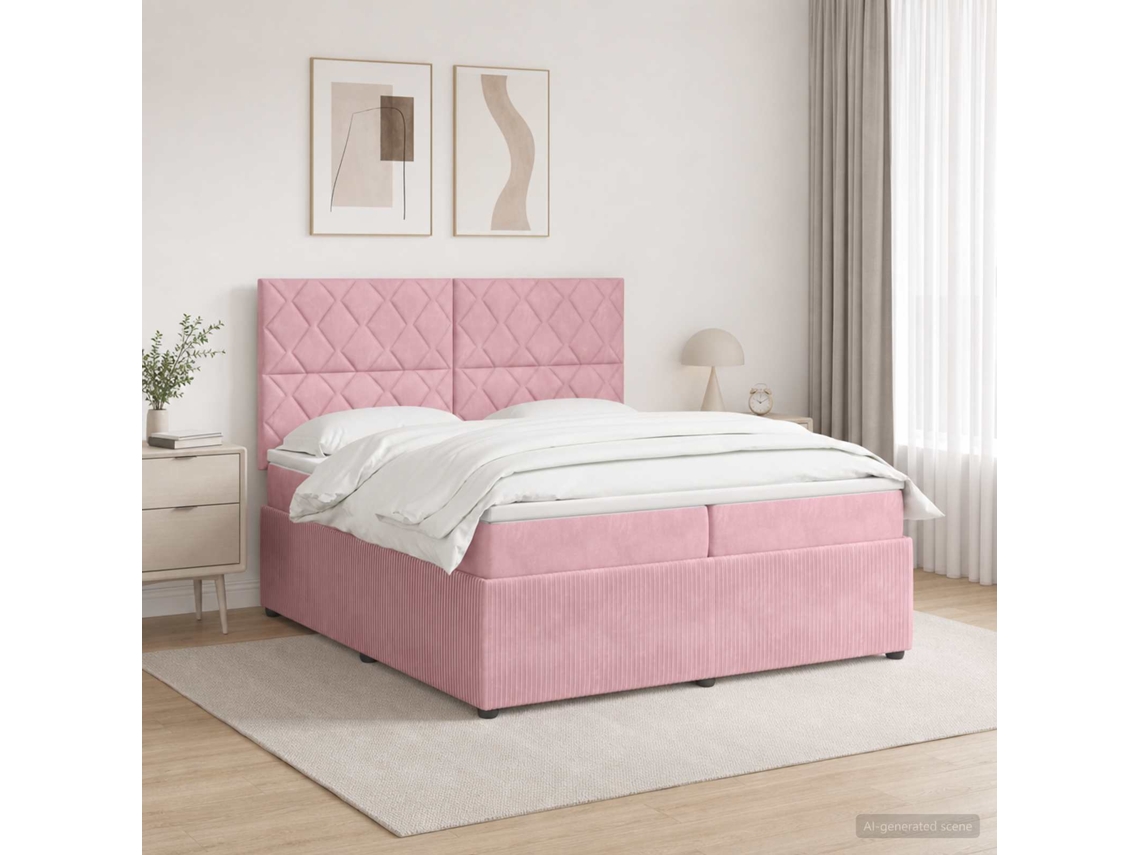 Vidaxl Cama Box Com Led E Colchão Rosa 200 X 200 Cm Veludo