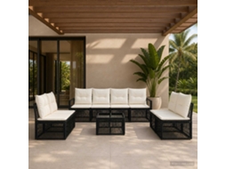 Vidaxl Conjunto De Sofá De Jardim 9 Pcs Preto Vime Pe