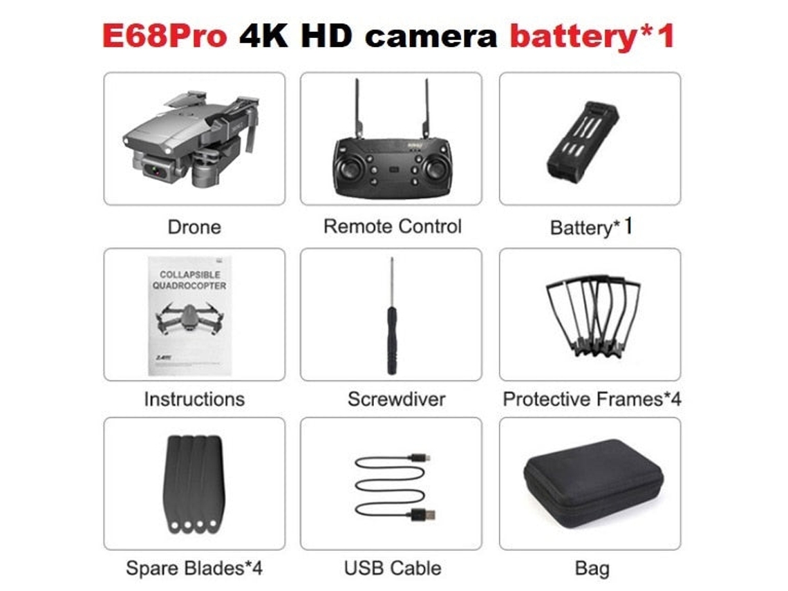 Mini Drone SLOWMOOSE E68 4K 1080P C mara Grande Angular Zang o Wi
