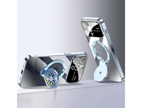 Suporte Casa Galvanizado Para Iphone 14 Pro Max Voero Pele Sintética Anti-choque Azul