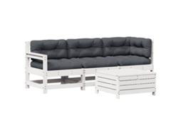 Conjunto de 4 Lounge de Jardim com Almofadões Pinho Maciço Branco MAISON EXCLUSIVE