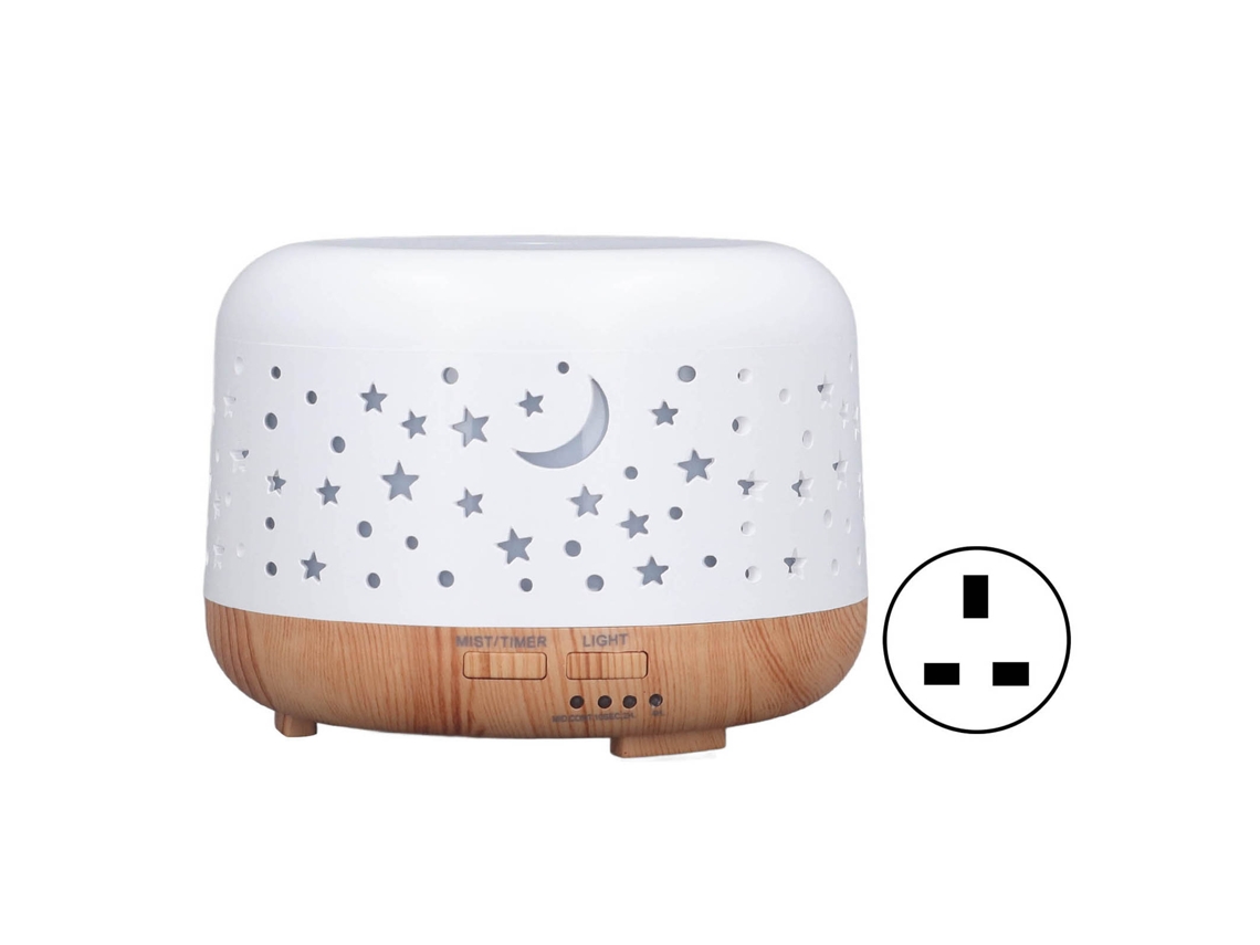 Umidificador de Aromaterapia 300ml Design Textura de Madeira Baixo Ruído Luz Led Mesa