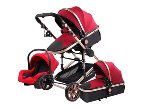 Carrinho de Bebé HOUSE MARKET Trio 3 em 1 Cinza Vermelho e Dourado
