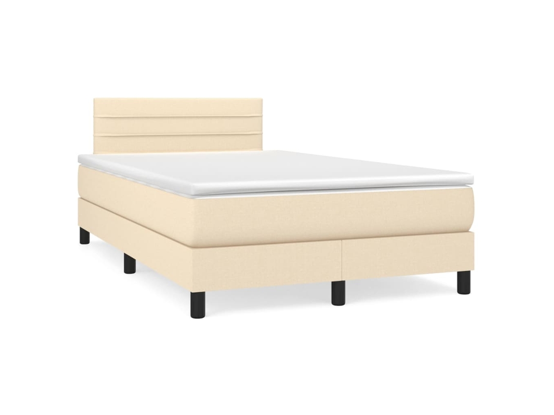 Vidaxl Cama Box Spring C/ Colchão E Led 120x190 Cm Tecido Cor Creme