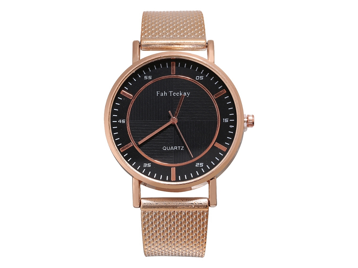 Relógio de pulso masculino de quartzo com pulseira redonda de malha (ouro rosa)