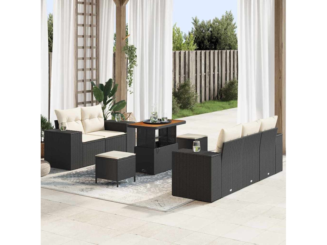 Vidaxl Conjunto De Sofá De Jardim 8 Pcs Preto Vime Pe