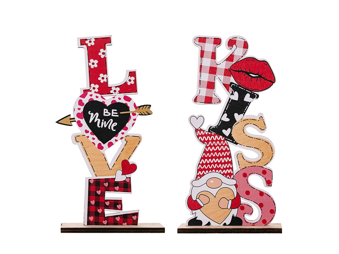 Laxiscreed Conjunto De Enfeites De Madeira Com "love" E "kiss" Para O Dia De São Valentim, 2 Peças