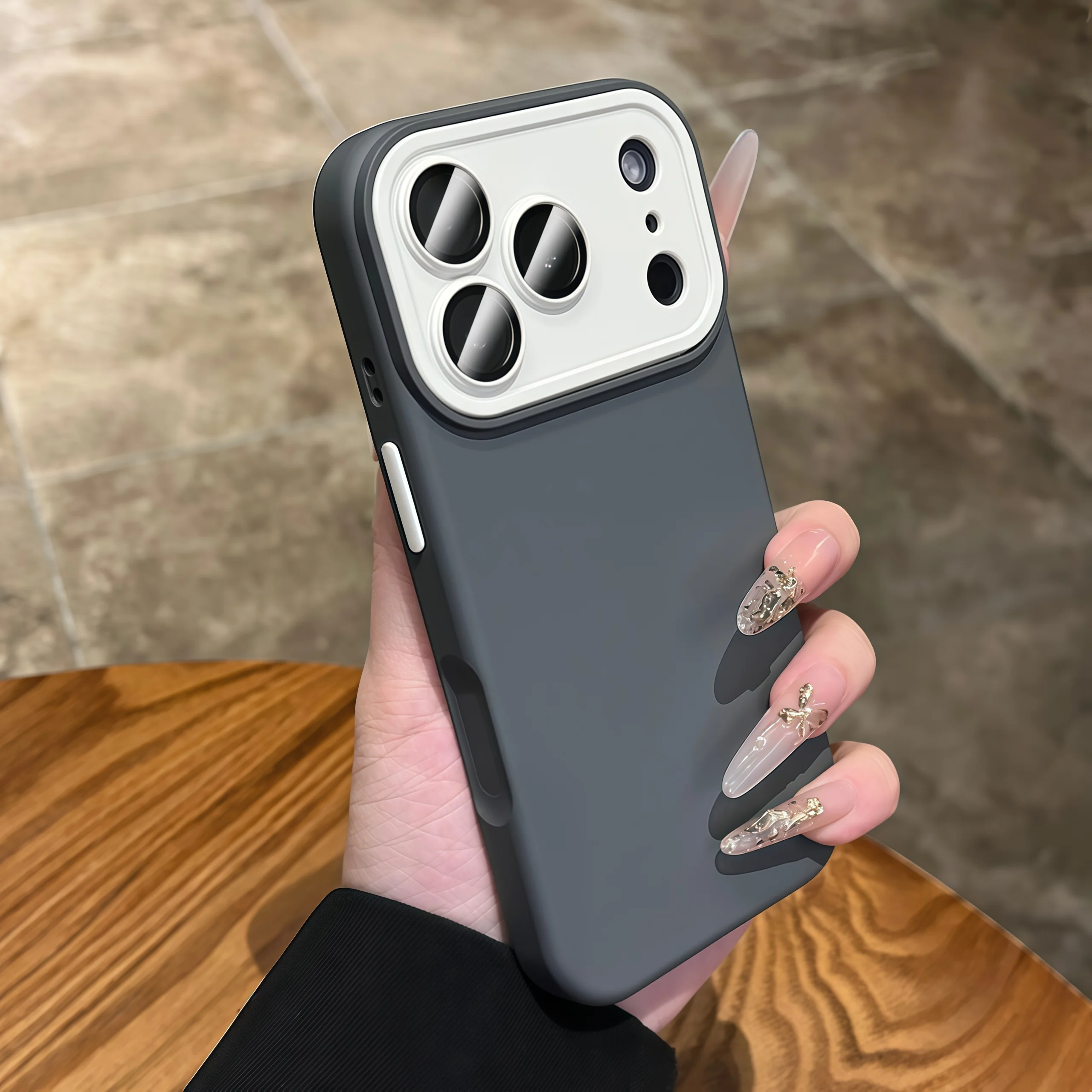 Capa Protetora Para Câmera (iphone 15 Pro Max Cinza), Capa De Silicone Macia Fosca À Prova De Choque.