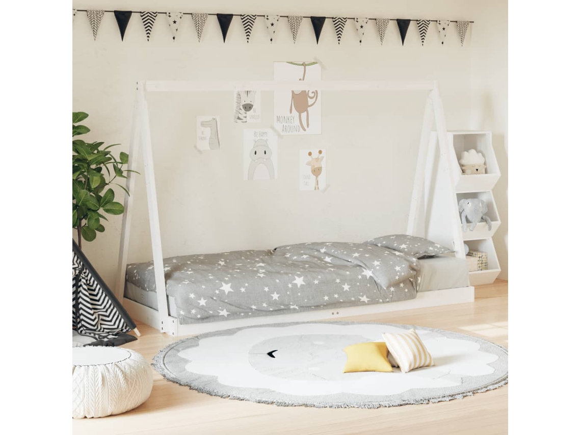Vidaxl Estrutura De Cama Infantil 80x200 Cm Pinho Maciço Branco