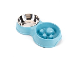 Tigela de Alimentação Lenta para Cães, Dupla, de Aço Inoxidável Anti engasgo para Comida e Água para Cães e Gatos Azul AQUAFORGE