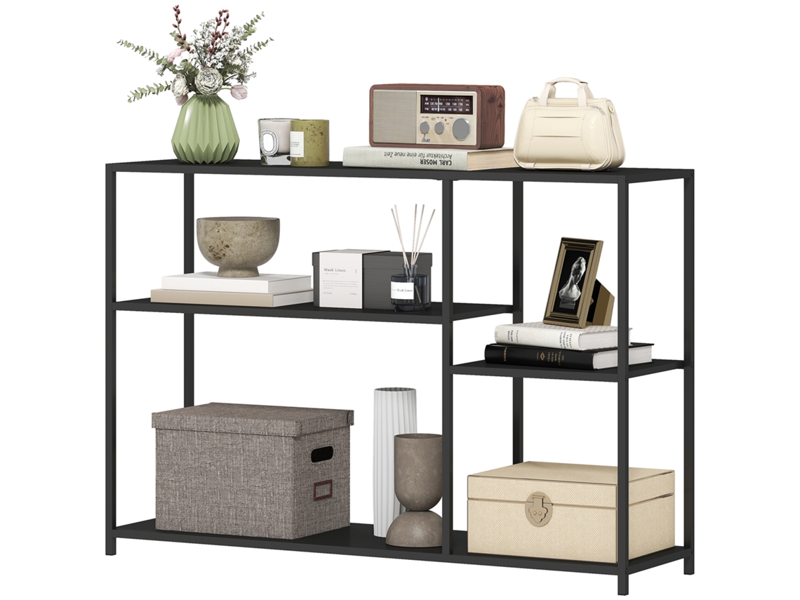 Mesa Console Preta 4 Níveis Estrutura Aço Para Corredor E Sala