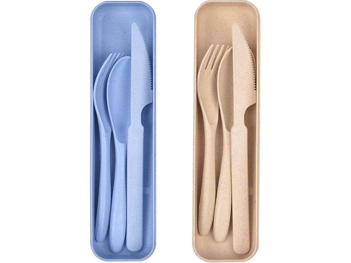 Set De Cubiertos Reutilizables Con Estuche, 2 Sets De Cubiertos Plásticos Portátiles Para Camping Y Viajes