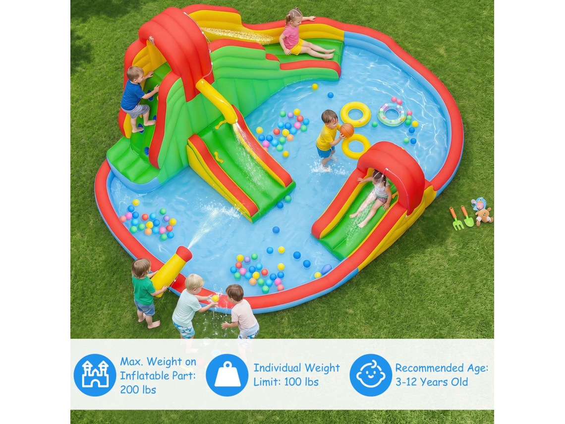 Parque Aquático Inflável Infantil Com Tobogãs, Piscina Rasa E Escalada