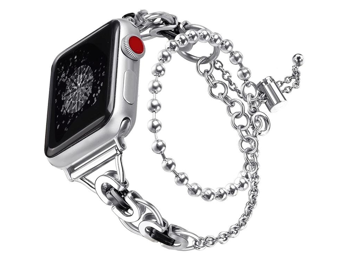 Bracelete para Apple Watch 46/49/45/44mm Liga de Zinco com Corrente de Contas de Círculo Duplo Preto XIAOMOYU