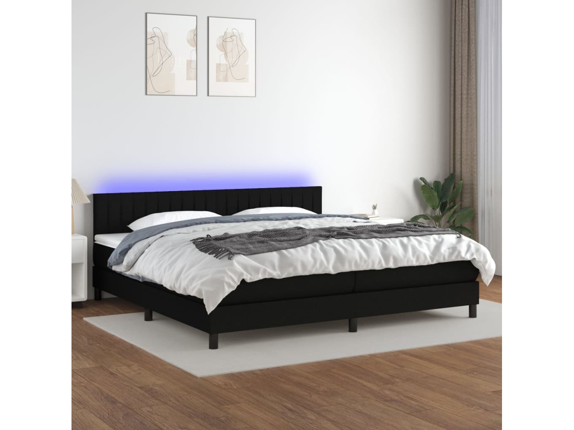 Vidaxl Cama Box Spring C/ Colchão E Led 200x200 Cm Tecido Preto