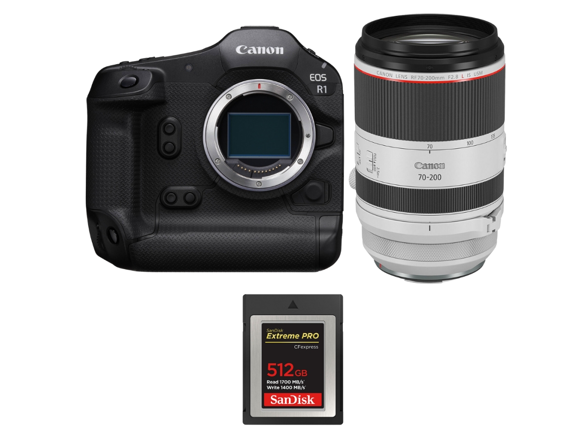Eos R1 + Rf 70 200mm F/2.8 L Is Usm + 1 Sandisk 512gb Extreme Pro Cfexpress Type B + Ebook “20 Dicas para Fotos Que Impressionam” CANON