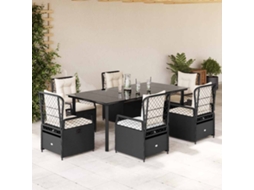 Vidaxl 7 Pcs Conjunto De Jantar P/ Jardim C/ Almofadões Vime Pe Preto