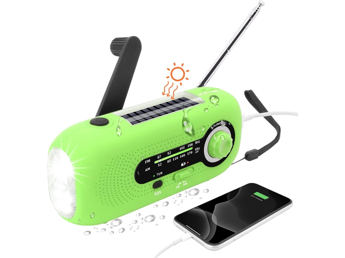 Rádio com Dínamo Solar, Alarme Sos para Emergências, À Prova D' Água Ipx3, Am/fm com Manivela, Lanterna, Bateria de 2000mah, Verde AQUAFORGE