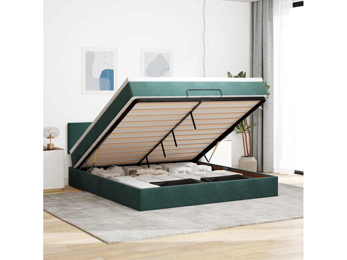 Estrutura De Cama Otomana Com Colchão 180x200 Cm Verde Escuro