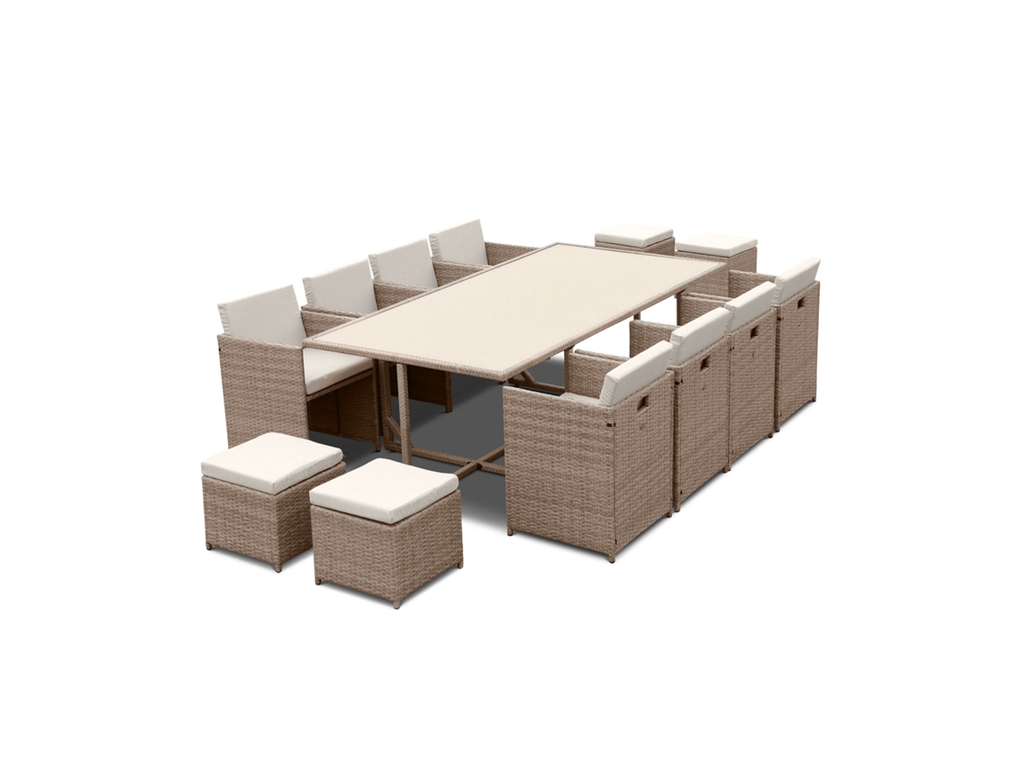Conjunto De Jardim Com Mesa Em Tecido De Resina Com 12 Cadeirões, Bege E Bege