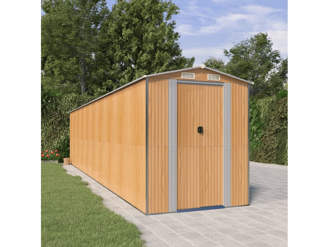 Vidaxl Abrigo De Jardim 192x855x223 Cm Aço Galvanizado Castanho