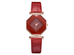 Relógio de Pulso Feminino de Quartzo com Pulseira de Couro Pu e Pedras Strass (vermelho)