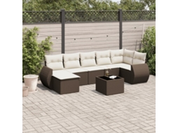 Vidaxl 8 Pcs Conjunto Sofás De Jardim C/ Almofadões Vime Pe Castanho