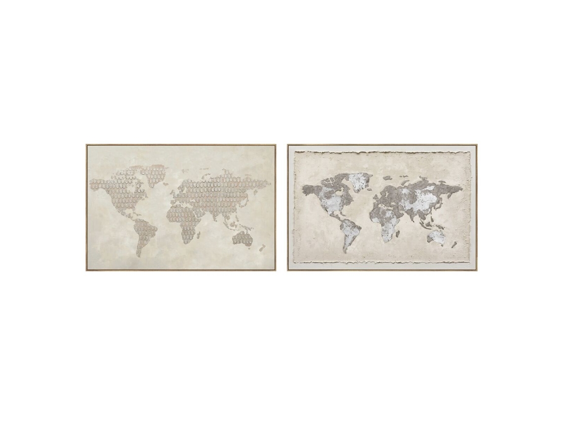 Pintura Home Esprit Bege Mapa Do Mundo Loft 120 X 3,7 X 80 Cm (2 Unidades)
