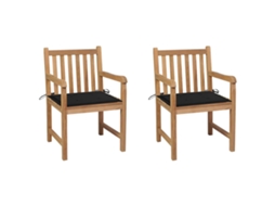 Vidaxl Cadeiras De Jardim C/ Almofadões Pretos 2 Pcs Teca Maciça