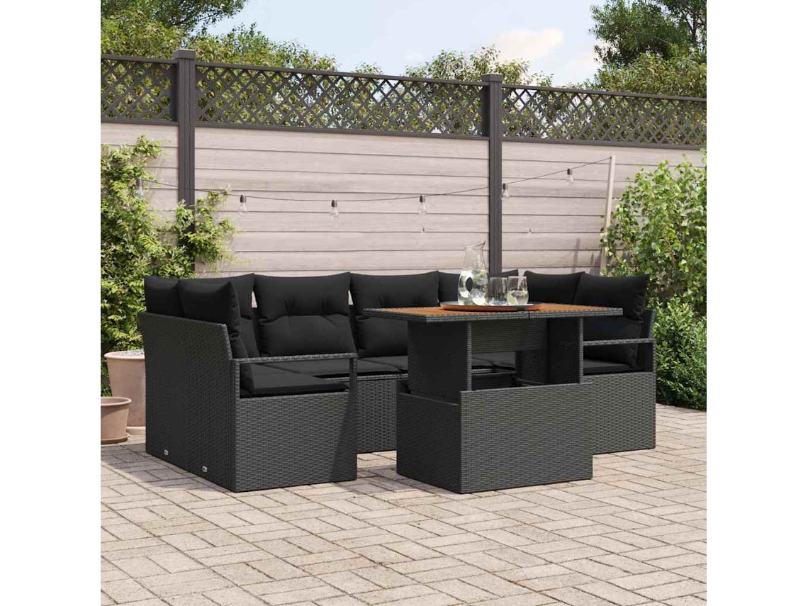 Vidaxl Conjunto De Sofá De Jardim 7 Unid. Preto Rattan Sintético