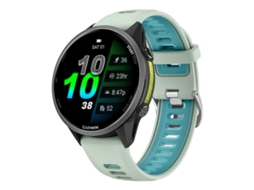 Bracelete Para Garmin Forerunner 970 - Silicone Bicolor - Fivela Prateada Verde Menta Azul