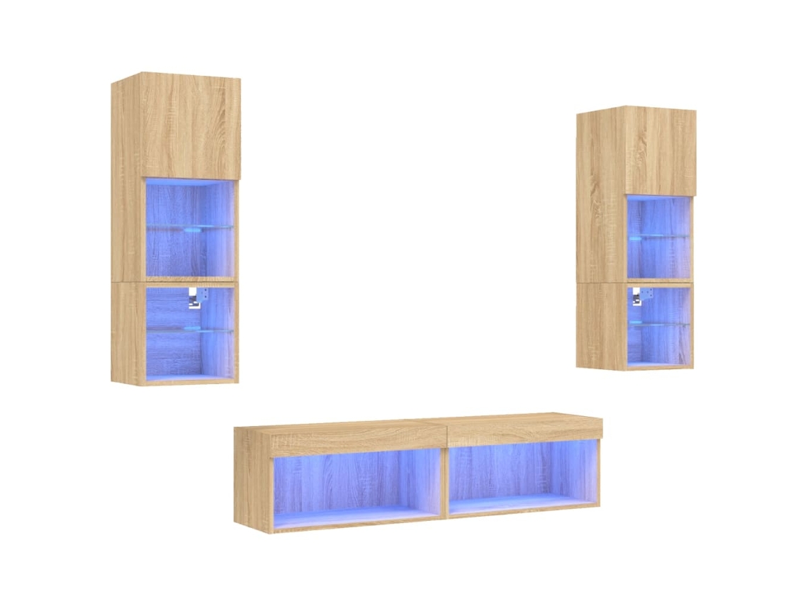 Conjunto de 6 Móveis Parede para Tv com Leds Deriv. Madeira Carvalho Sonoma MAISON EXCLUSIVE