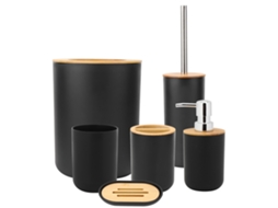Conjunto de Acessórios de Banheiro 6 Peças PP+Bambu Preto