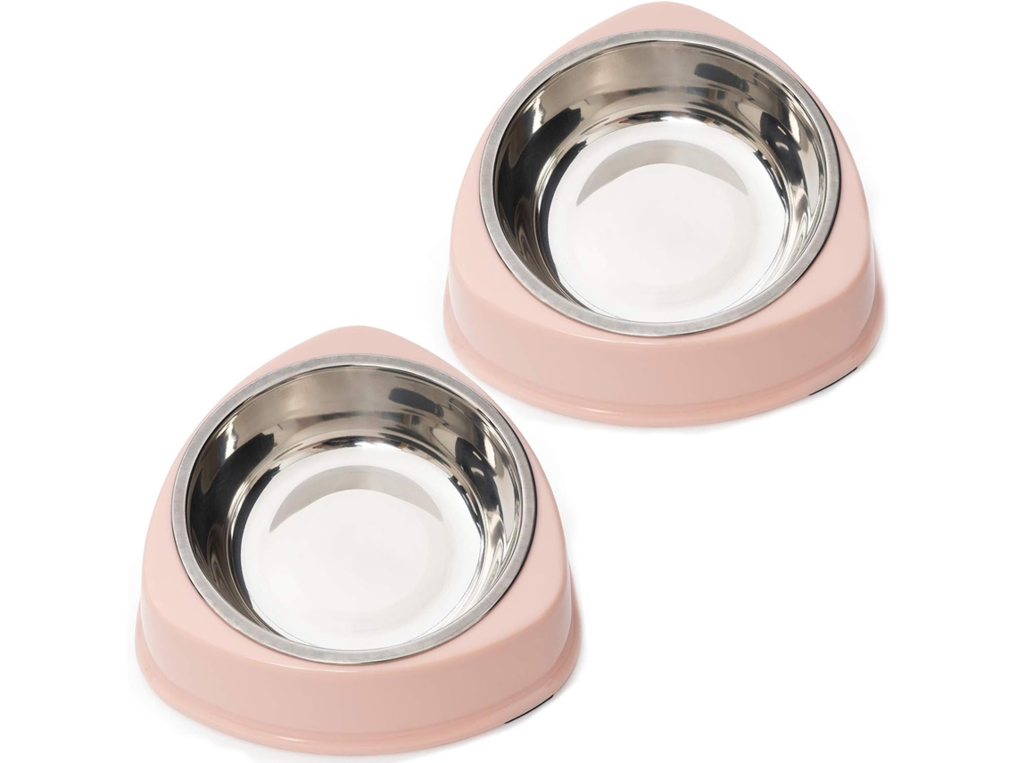 Conjunto de 2 Tigelas de Aço Inoxidável Antiderrapantes para Cães e Gatos Rosa Duplo AQUAFORGE