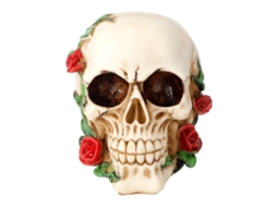 Caveira de Resina com Rosa para Decoração de Halloween