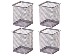 2026 porta Lápices de Metal Malla Aluminio Militar, 4 Piezas, Organizador de Escritorio Elegante, 9*10cm, Plata