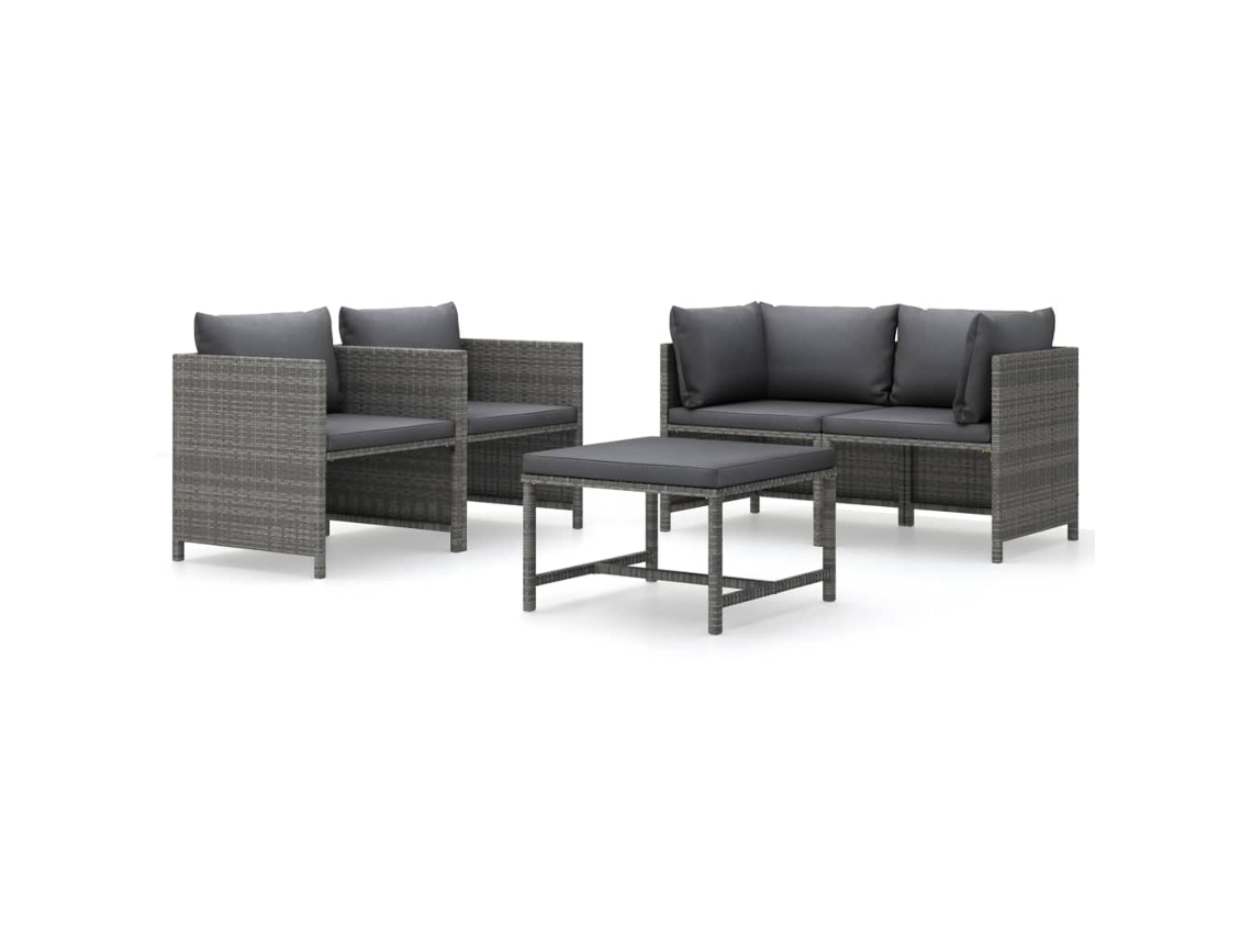 Maison Exclusive - 5 Pcs Conjunto Lounge De Jardim C/ Almofadões Vime Pe Cinzento