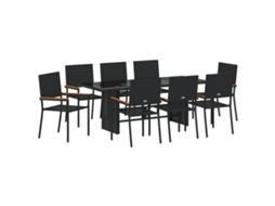 Conjunto 9 Móveis De Jardim Vidaxl Preto Vime Pe (190 X 80 X 75 Cm)