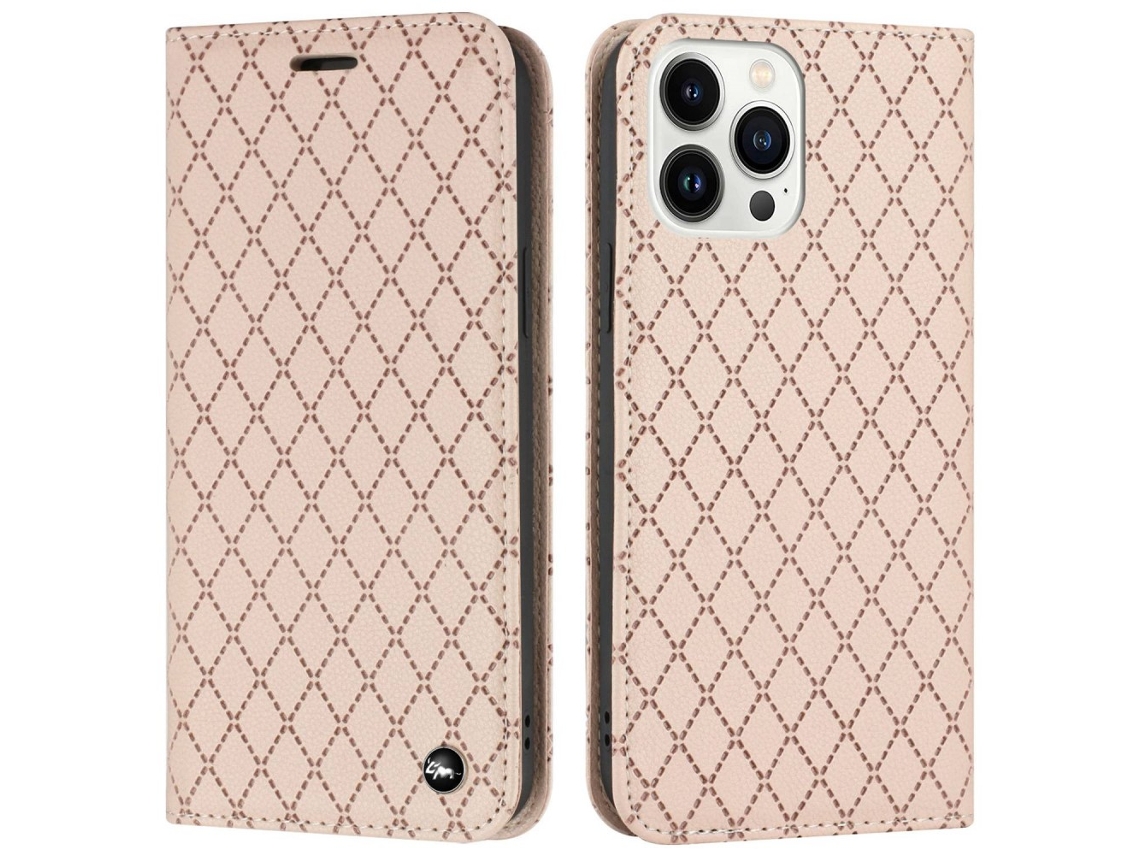 Capa Textura Lichia Bloqueio Para Iphone 14 Pro Max Pele Sintética Anti-riscos Amarelo