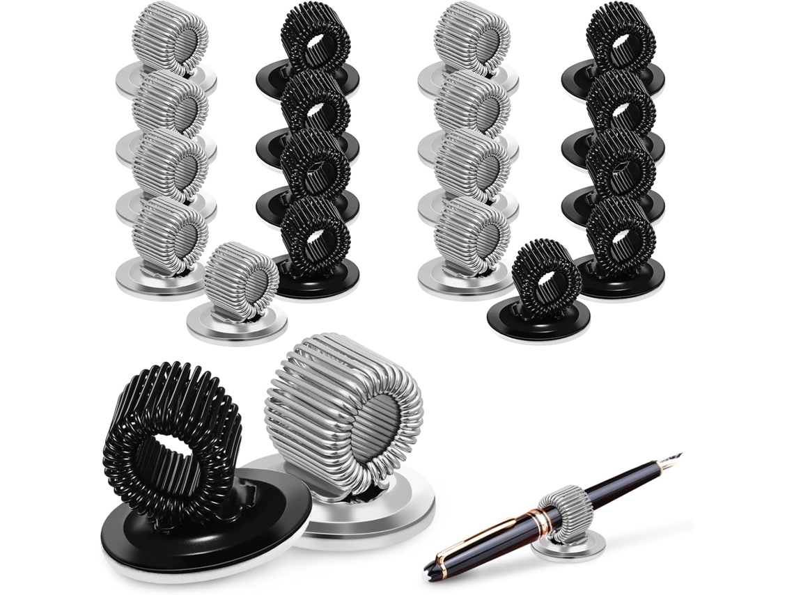 Conjunto de 20 porta-lápis de metal, compactos e com clipes seguros.
