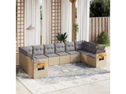Conjunto de 10 Sofás para Jardim com Almofadas Vime Pe Bege Dkd Home Decor