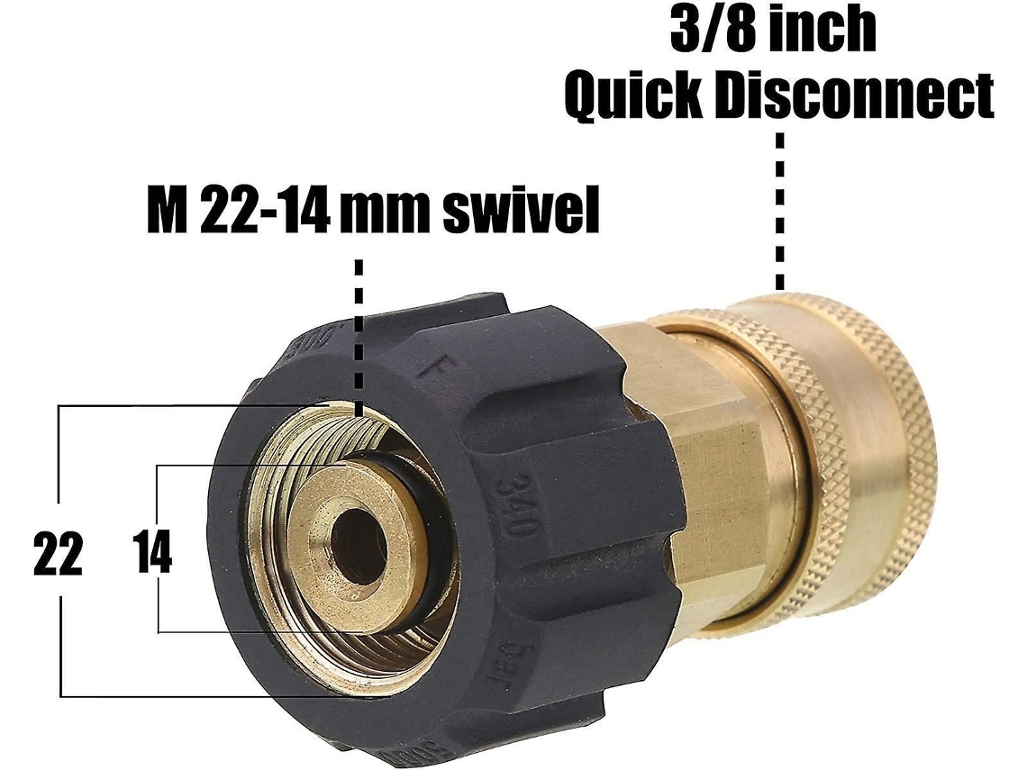 Conector Rápido Para Lavadora De Pressão, Soquete 3/8 Polegadas Para M22 14mm, 5000 Psi-zscy